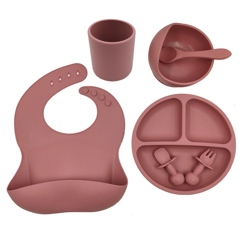 Kit Repas Bébé en Silicone – Assiette Antidérapante + Bavette + Couverts + Tasse | Idéal Diversification