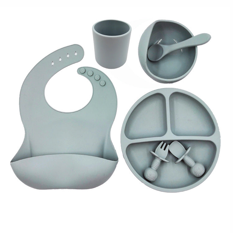 Kit Repas Bébé en Silicone – Assiette Antidérapante + Bavette + Couverts + Tasse | Idéal Diversification