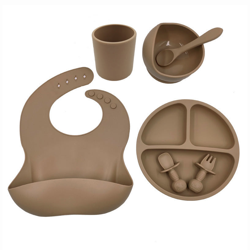 Kit Repas Bébé en Silicone – Assiette Antidérapante + Bavette + Couverts + Tasse | Idéal Diversification