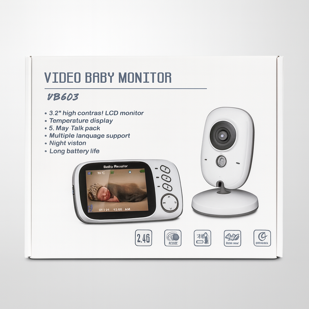 Babyphone Vidéo 3.2’’ VB603 – Vision Nocturne, Température, Interphone & Musiques intégrées