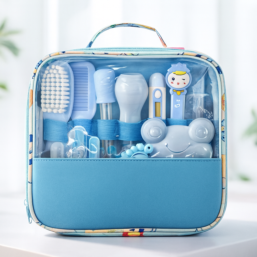 Kit de Soins Bébé Complet – 13 Accessoires Essentiels avec Trousse de Rangement | Hygiène, Sécurité & Confort