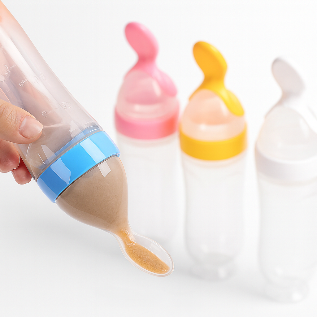 Biberon Cuillère en Silicone – Distributeur de Purée & Compote | Anti-Fuite & Facile à Utiliser