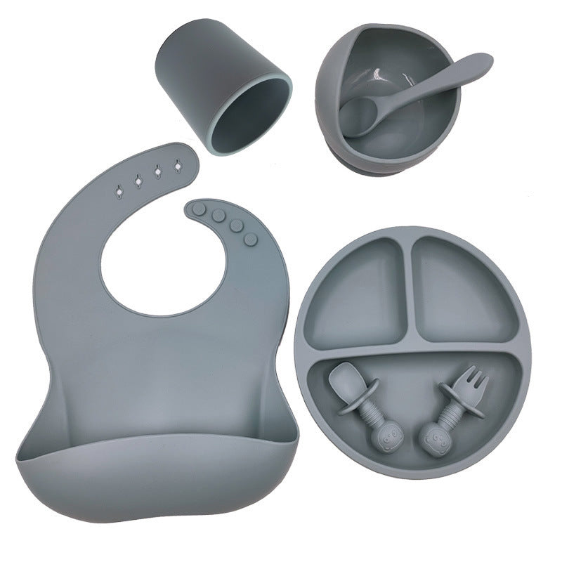 Kit Repas Bébé en Silicone – Assiette Antidérapante + Bavette + Couverts + Tasse | Idéal Diversification