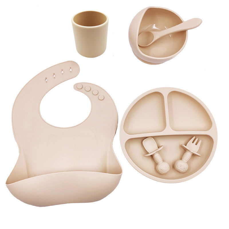 Kit Repas Bébé en Silicone – Assiette Antidérapante + Bavette + Couverts + Tasse | Idéal Diversification