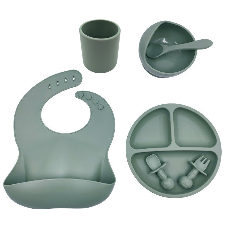 Kit Repas Bébé en Silicone – Assiette Antidérapante + Bavette + Couverts + Tasse | Idéal Diversification